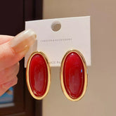 Glossy Oval Cabochon Stud Earrings